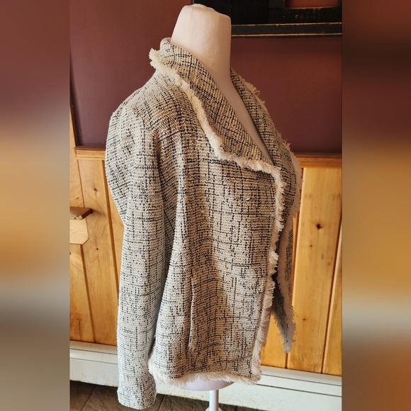 Club Monaco Tweed Flapper Jacket Blazer with Fringe Black and White Size xs - Picture 4 of 9